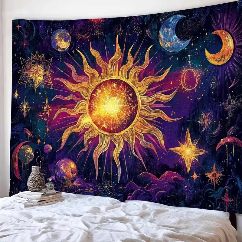 VIKAMA Celestial Sun Moon Tapestry Galaxy Stars Boho Wall Hanging Aesthetic Decor for Bedroom Living Room