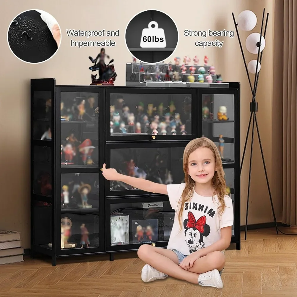 Black Display Cabinet 53.15in Acrylic Display Case Clear Showcase for Collection with Shelves for Figures Collectibles Office image 5
