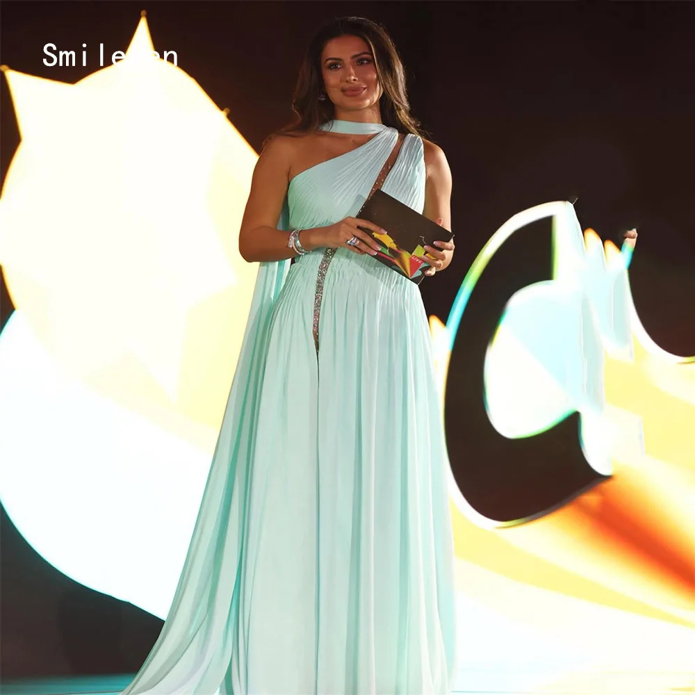 Smileven Luxury A Line Evening Dress One Shoulder Formal Prom Dresses Beading Side Silt Chifforn Party Gowns Customized 2026