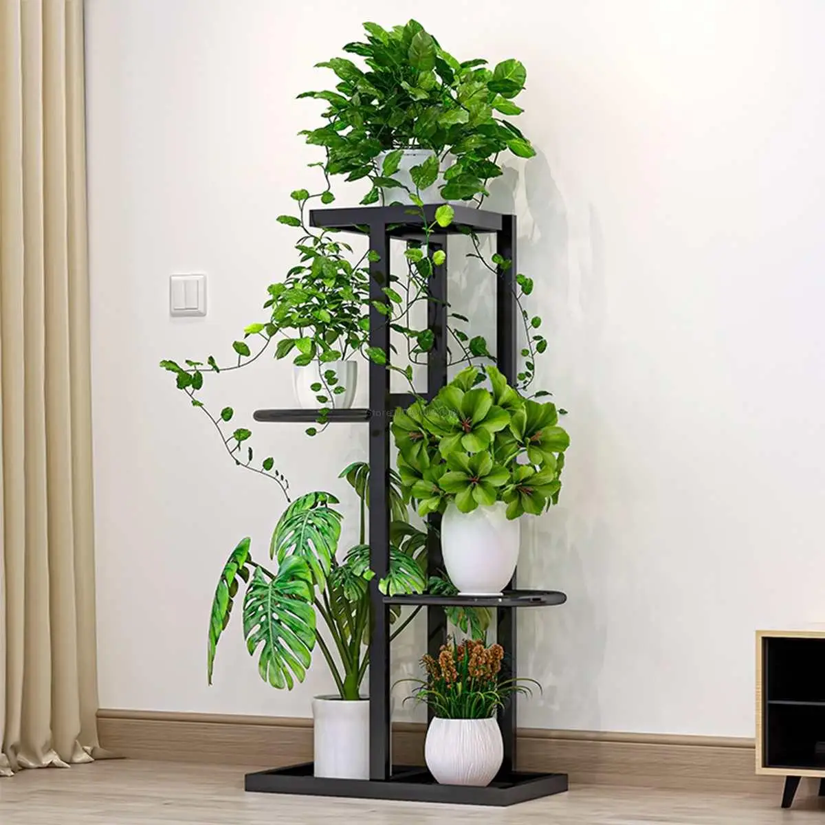 4 Tier Household Wrought Iron Craft Multi-layer Plant Stand With Four Sides of Fence Rack Balcony Indoor Garden Flower Pot Shelf