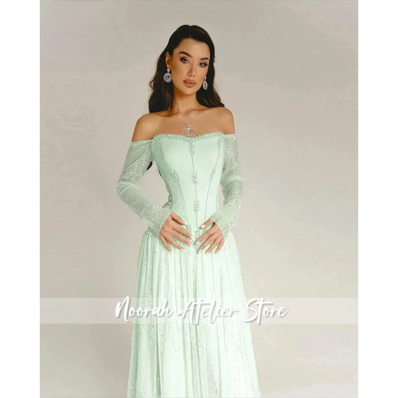 カスタマイズされたボートネック3/4袖イブニングドレス、キラキラ輝くスパンコールがドレープされたAライン、2026年イブニングガウン