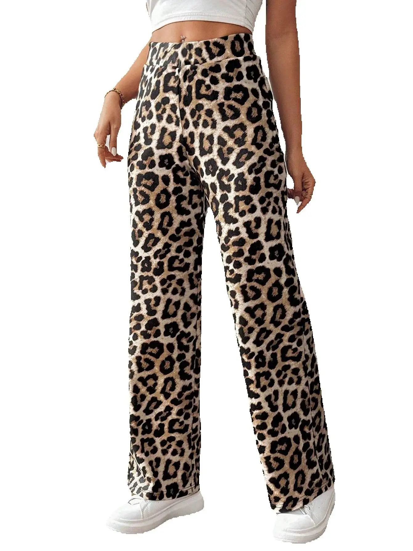 2025 Spring New Fashionable Leopard Print Casual Women's Pants Versatile Elastic Long Micro-flat Trousers For Women