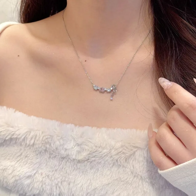 

Bow Necklace Light Luxury Niche Zircon Collarbone Chain Niche Design Exquisite High Sense Versatile Fashion Necklace