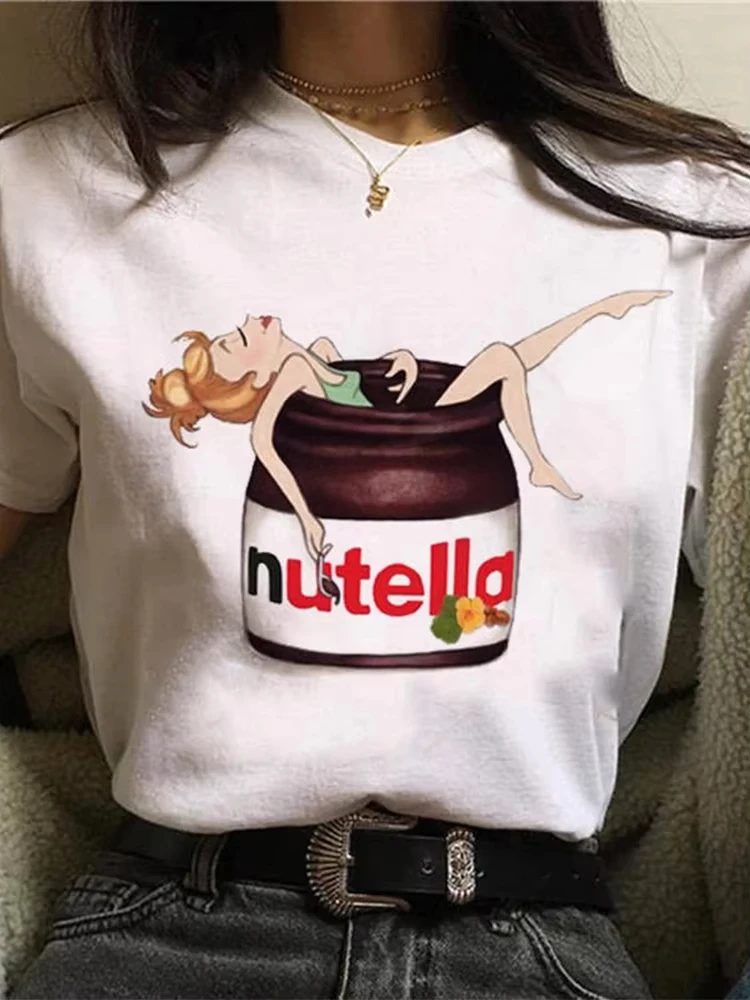 

Новая женская футболка с принтом Nutella в стиле 90-х, Harajuku Kawaii, модная футболка с графическим рисунком, милая футболка с мультяшным принтом, топ в корейском стиле, женские футболки