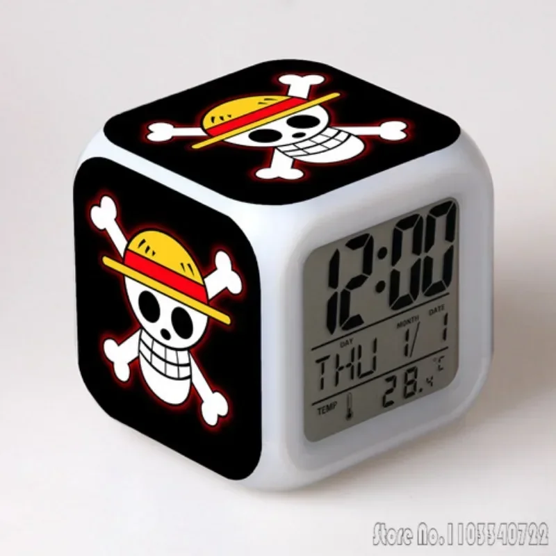 

One Piece ZORO Colorful Change Alarm Clock Creative Student 8x8x8cm LED Cube with Colorful Light Display Time Week Month
