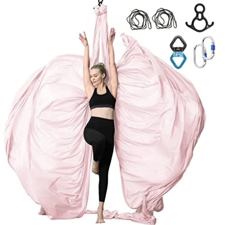 Aerial Yoga Swing Set for fitness use nylon tricot fabric black low-stretch anti-gravity design with included hardware