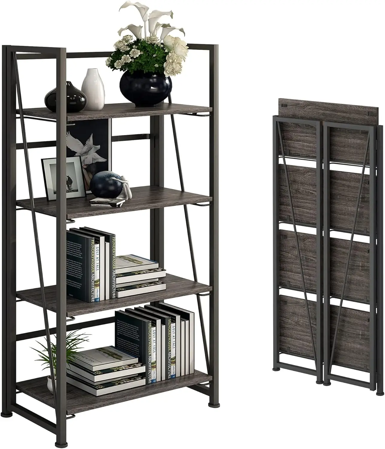 

Bookshelf Storage Shelves 4 Tiers Vintage Plant Flower Stand Storage Rack Shelves Bookcase