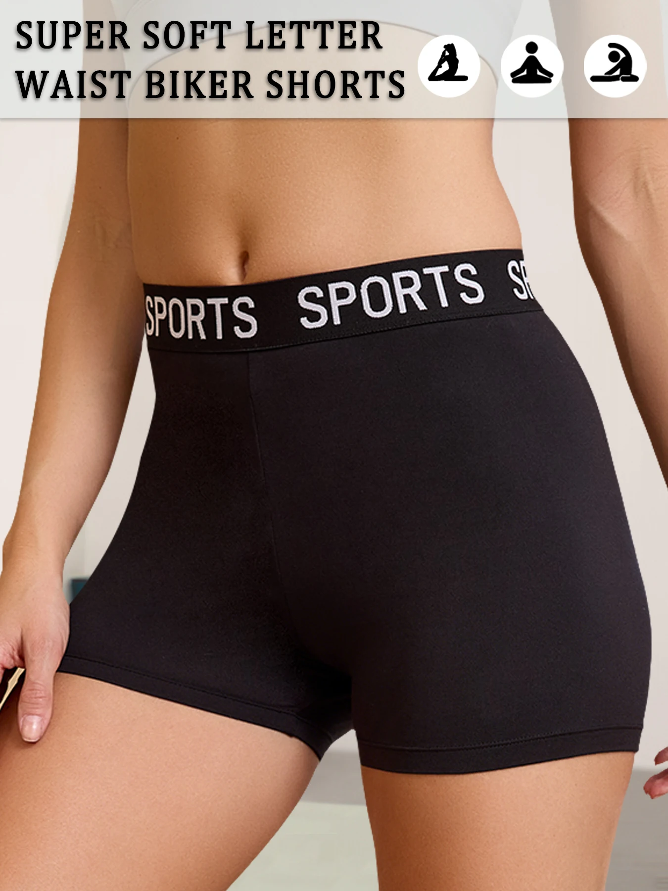 

Super Soft Letter Waist Biker Shorts For Women No See Through Workout Running Yoga Athletic Push Up Gym Fitness Shorts