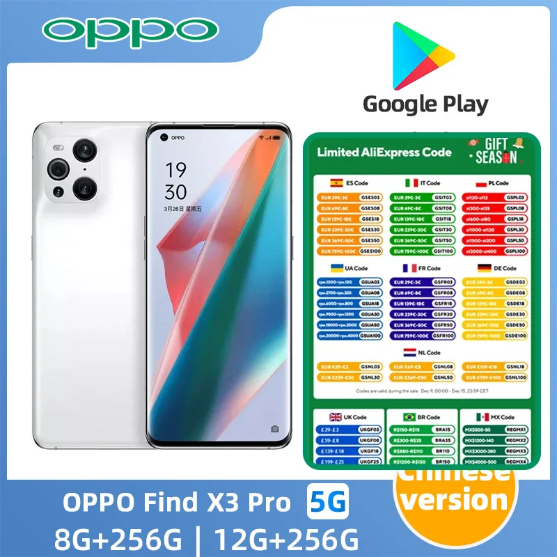 OPPO Find X3 Pro 5g SmartPhone Snapdragon 888 12GB 256GB 6.7inch AMOLED 120Hz Screen  65W Super VOOC2 Google Play used phone