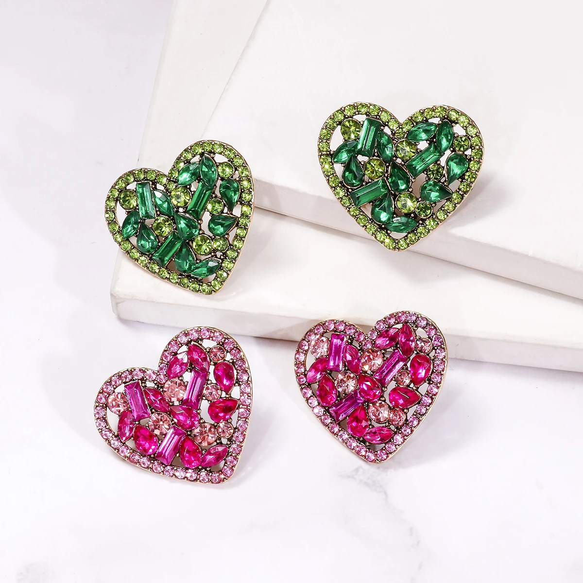 2024 Trend New Luxury Heart Crystal Full Rhinestone Earrings for Women High-quality Banquet Party Jewelry Accessories Wholesale