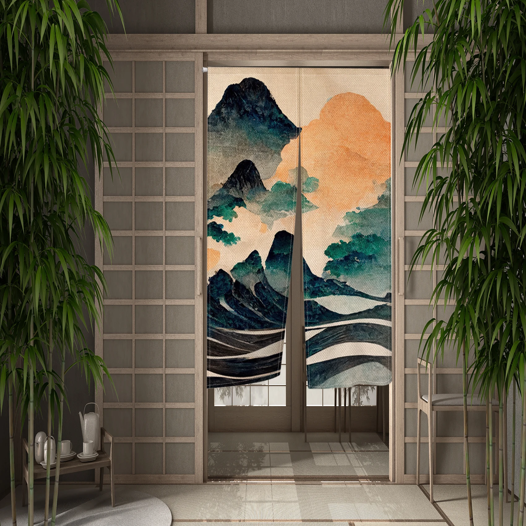 Japanese Red Sun Mountain Door Curtain Noren Room Bedroom Kitchen Partition Split Curtain Sushi Shop Sake House Half Curtain