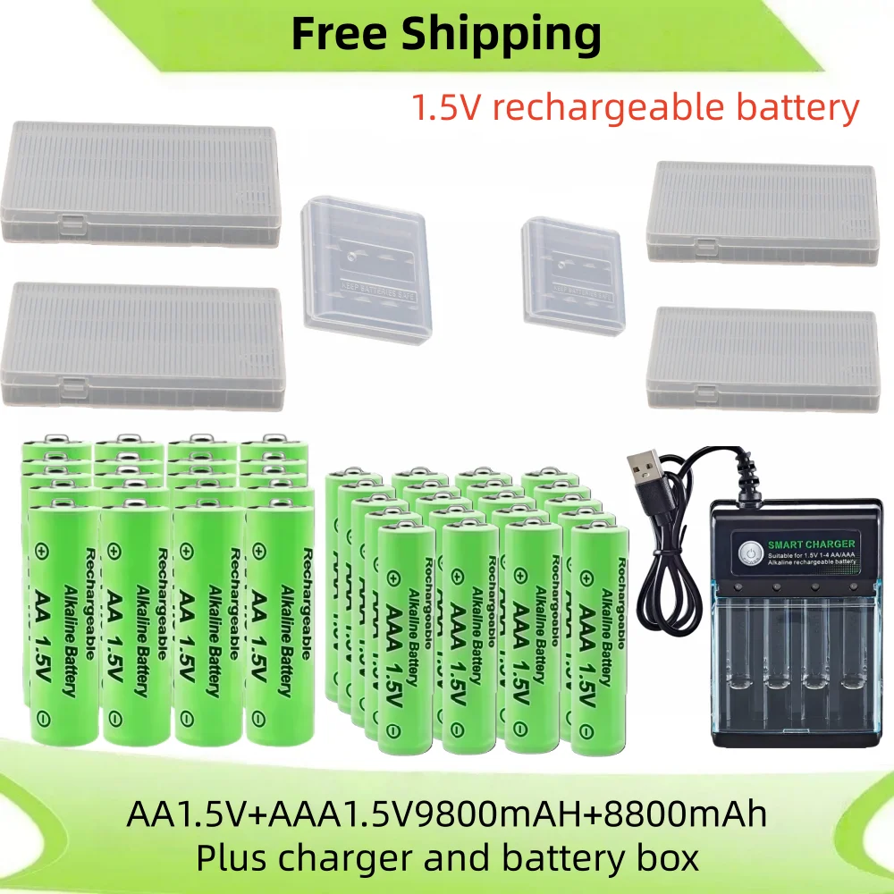 Originele Oplaadbare Batterij 1.5V AA 9800mAh + AAA 8800mAh + Oplader voor Computer Klok Radio Video game Digitale Camera AA AAA - afbeelding 1