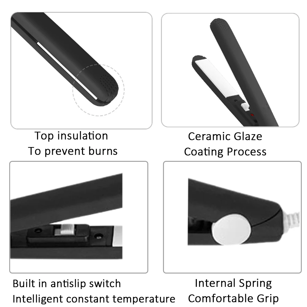 Mini férula de plancha plana, alisador de pelo, varita rizadora, rizador de cerámica rizado, herramienta de peinado de doble uso con pinza para el