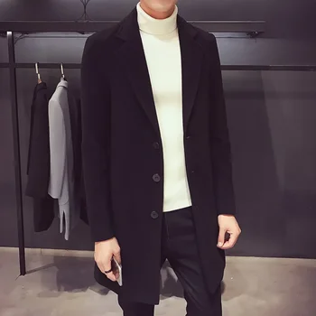 2024 Fashion Men Wool & Blends Mens Casual Business Trench Coat Mens Leisure Overcoat Male Punk Style Blends Dust Coats Jackets 4