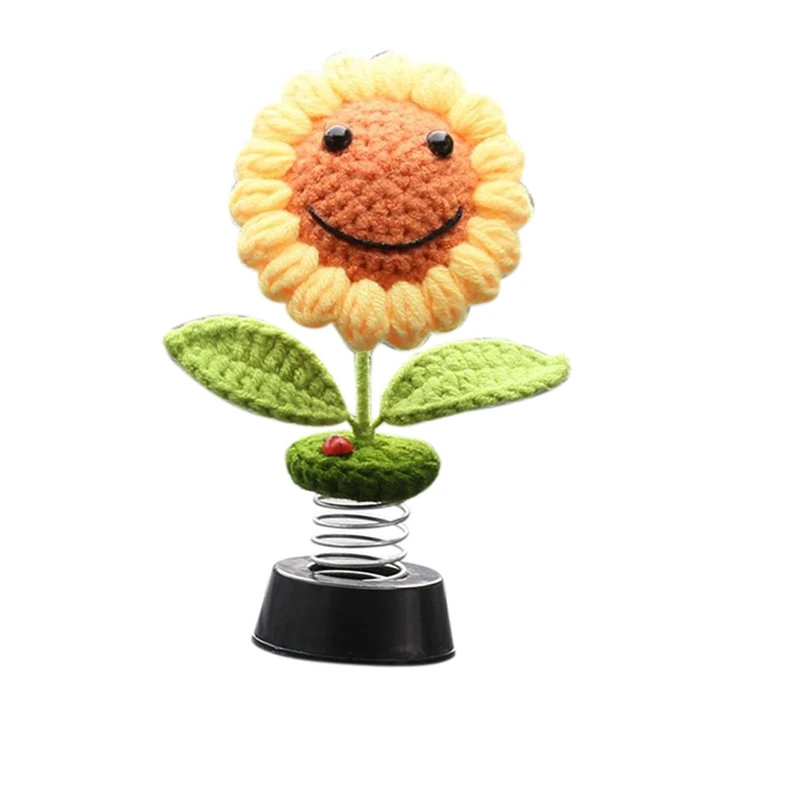 Sunflower Car Dashboard Decorations, Dashboard Bobbleheads Knitted Flowers For Women Car Ornament Accessories