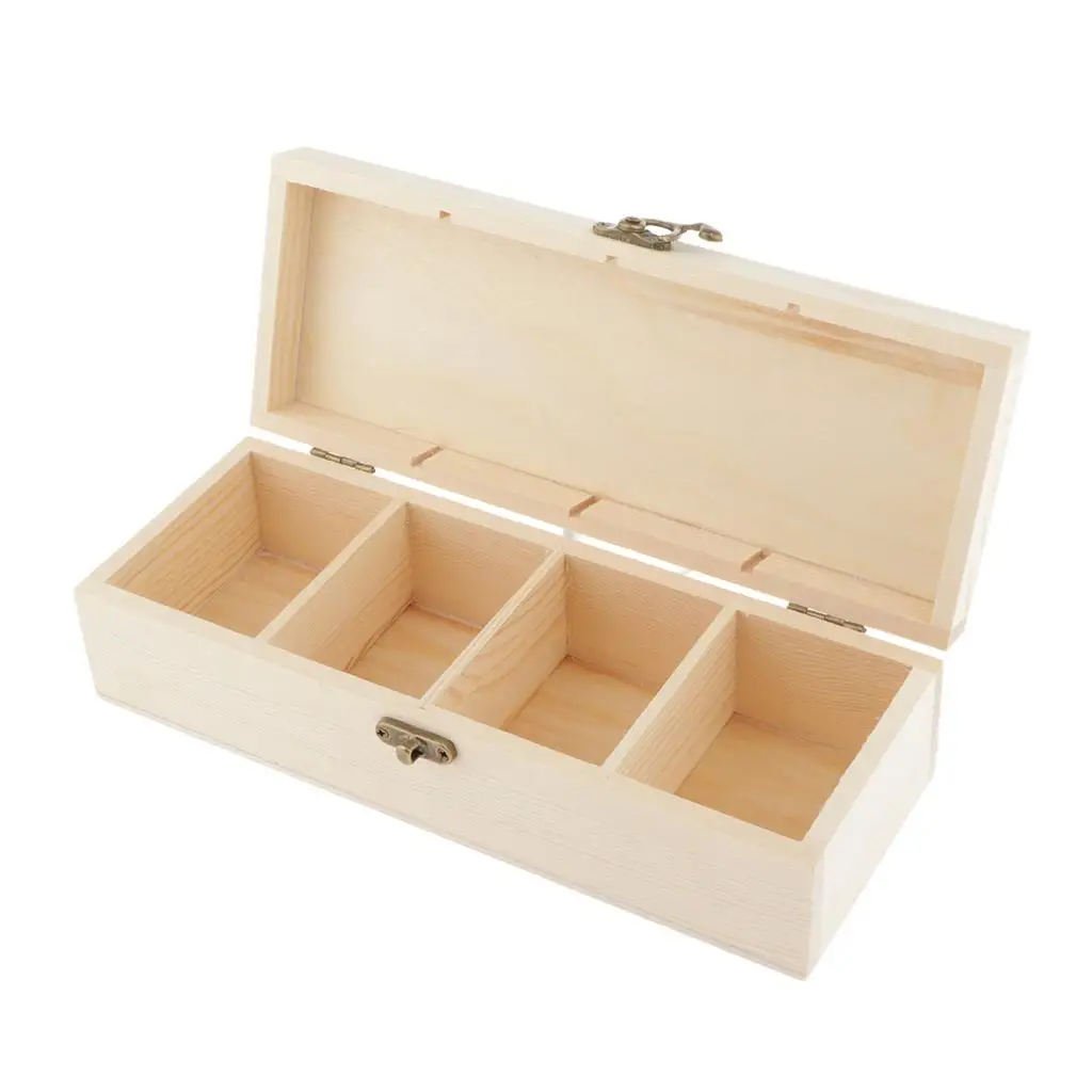 Plain Wooden Jewelry Box Tea Box Case Storage Box Holder with Slots