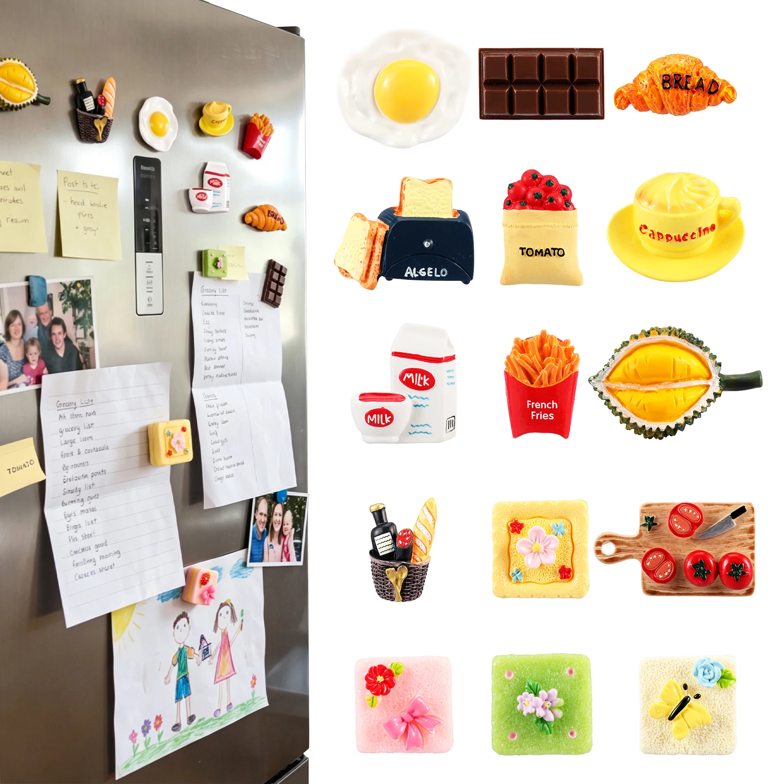 15 Pcs Fridge Magnets Resin Food Refrigerator Magnets Cute Whiteboard Magnets Sticker for Refrigerator Magnetic Bulletin Board