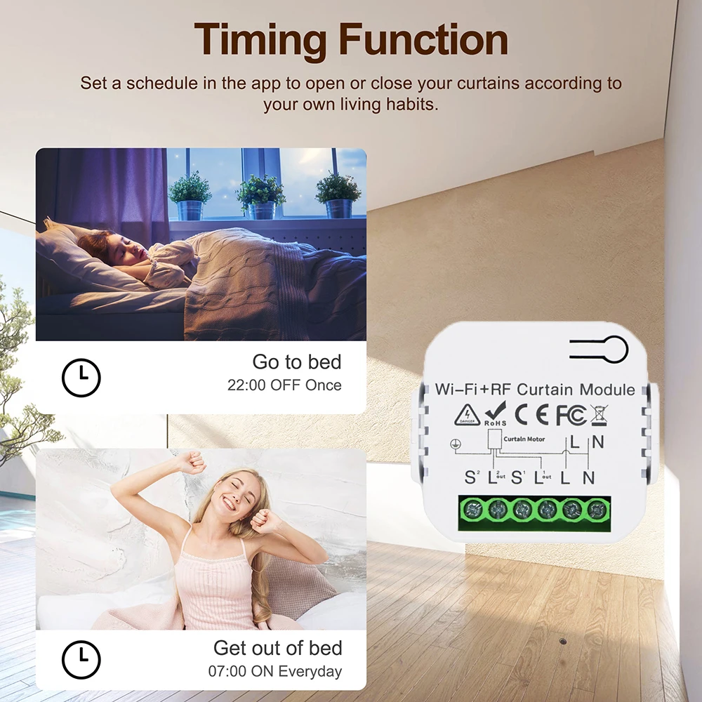 وحدة تبديل ستارة Tuya الذكية واي فاي ، مصراع دوار كهربائي ، محرك أعمى ، تحكم صوتي ، يعمل مع اليكسكا ، أليس ، جوجل المنزل ، RF433