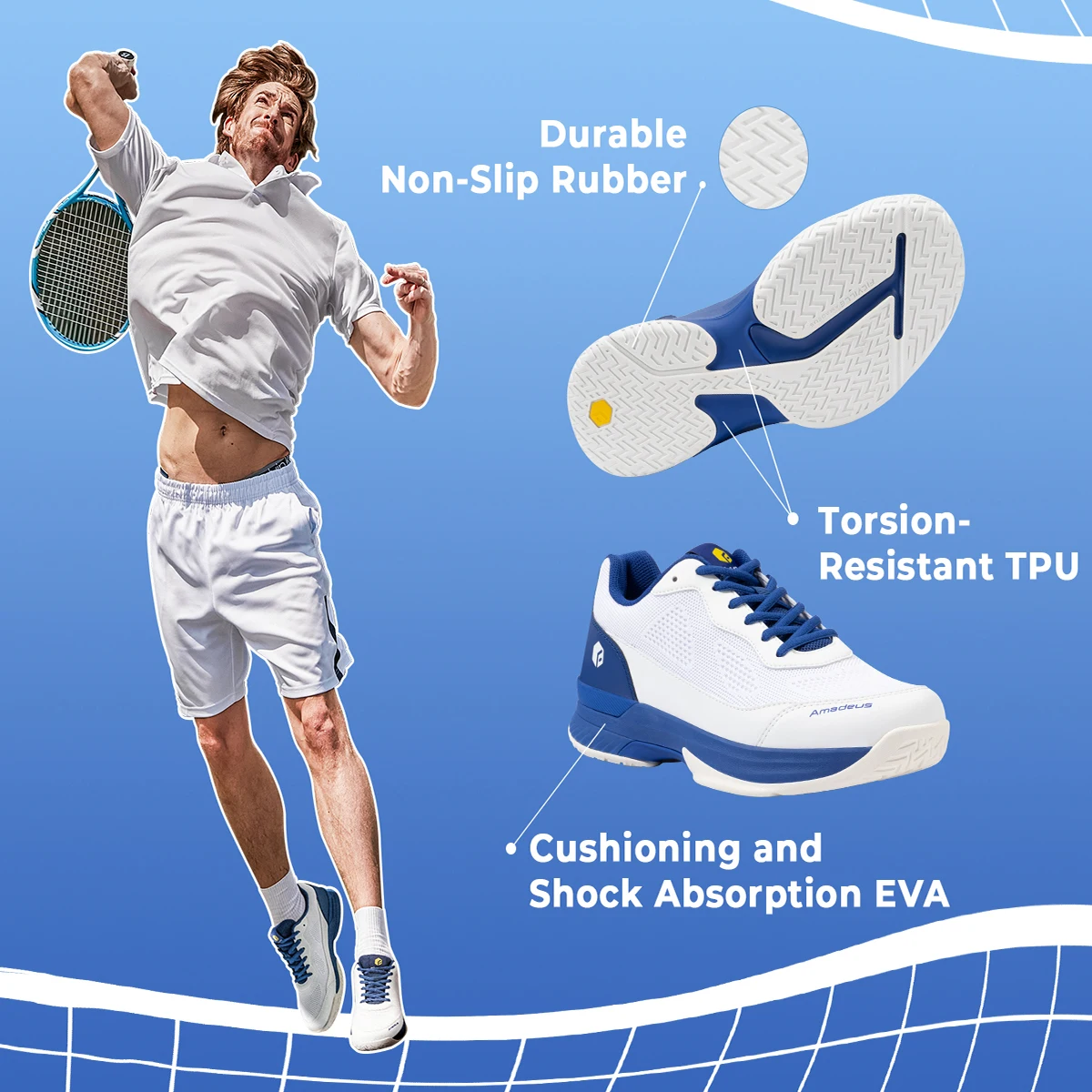 FitVille Wide Width Men's Tennis Shoes Professional Training Sneakers Breathable Non-Slip For Racquet Sport Arch Support