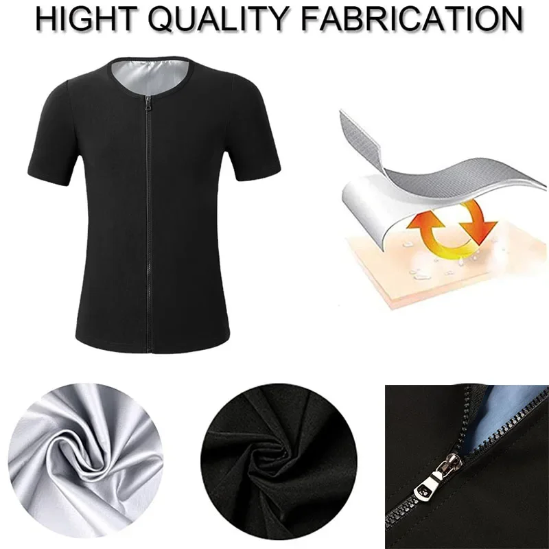 MrifDila 5 Times Sweat Corset Weight Loss Heat Trapping Suit Exercise Workout Body Shaper Zipper Sauna Jacket Men's Short Sleeve