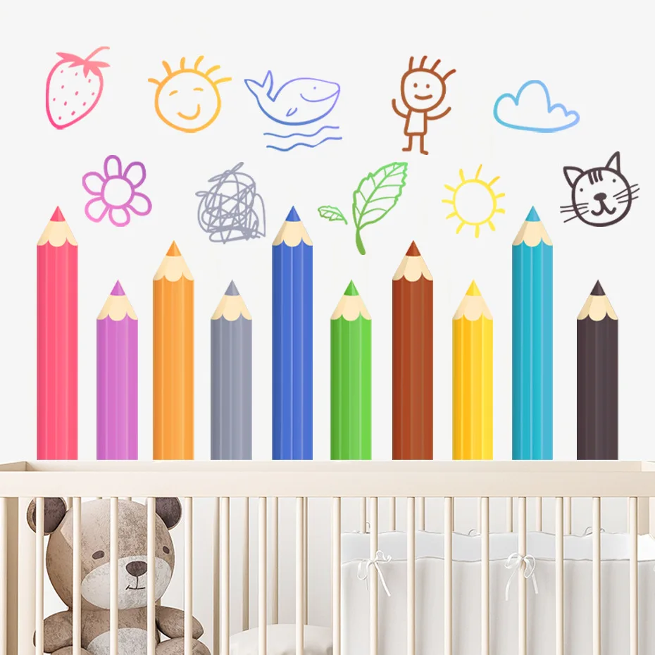 1PC Yaya Language Cartoon Pen Sticker, Kindergarten Home Wall Sticker