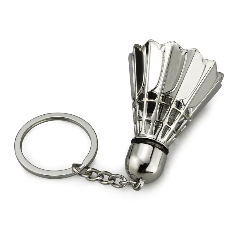 Keychain Silver Aluminum Alloy Creative Simulation Three-dimensional Badminton Keychain Tennis Racket Sports Keychain Pendant