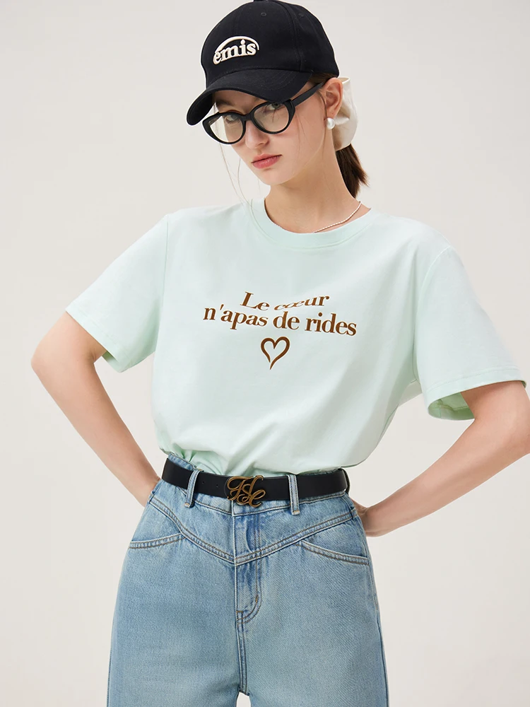 FSLE t-shirt con stampa donna estate t-shirt a maniche corte nere con stampa di lettere t-shirt dritta con spalla anteriore femminile 24 fs12953