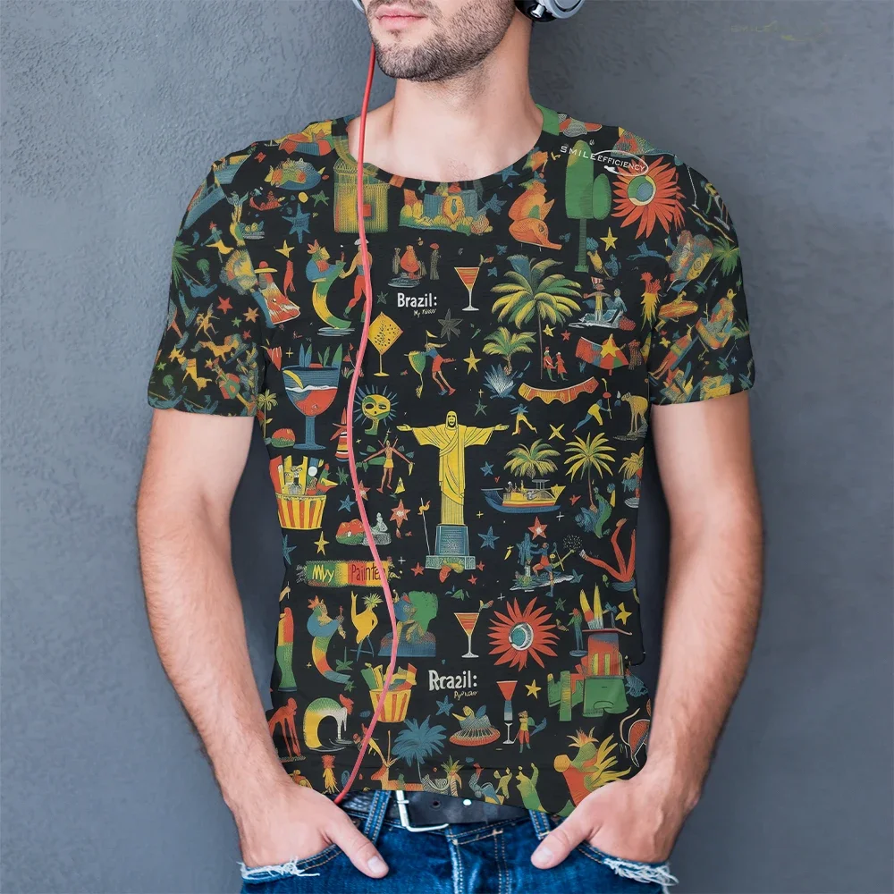 

Men and Women Parent-child Wear Tops Quality Fashion T-shirts Brazilian Carnival Floral 3D Print T Shirt Jesus Statue