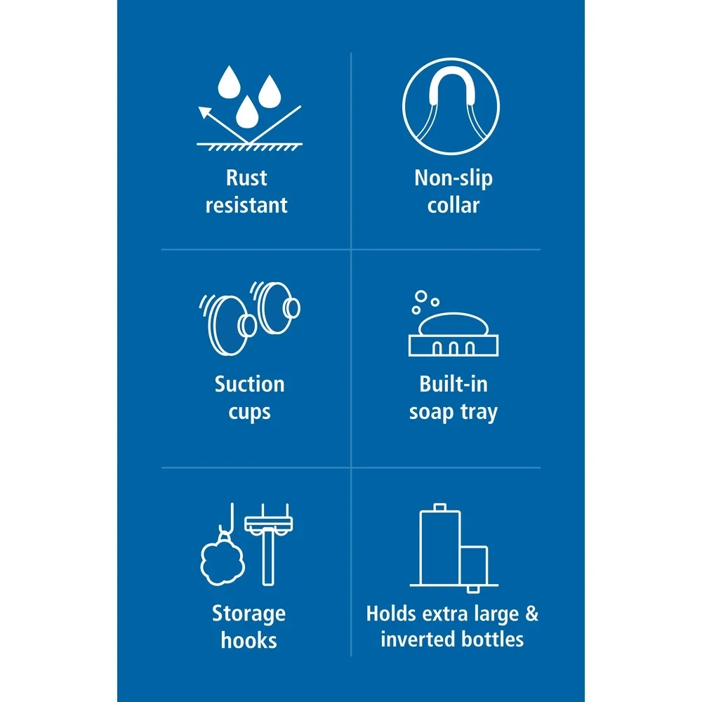 قسط معلقة دش العلبة 2 رفوف الصابون مقاومة للصدأ صينية فوق رأس الدش تخزين عدم الانزلاق طوق شفط الكؤوس السنانير