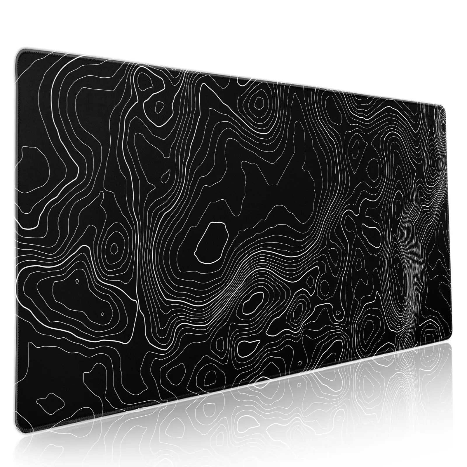 

Toographic Contour Black Gaming Mouse Pad XXL Geographic Map Lines Extended Big Large Desk Mat Non-Slip Rubber Base Stitched