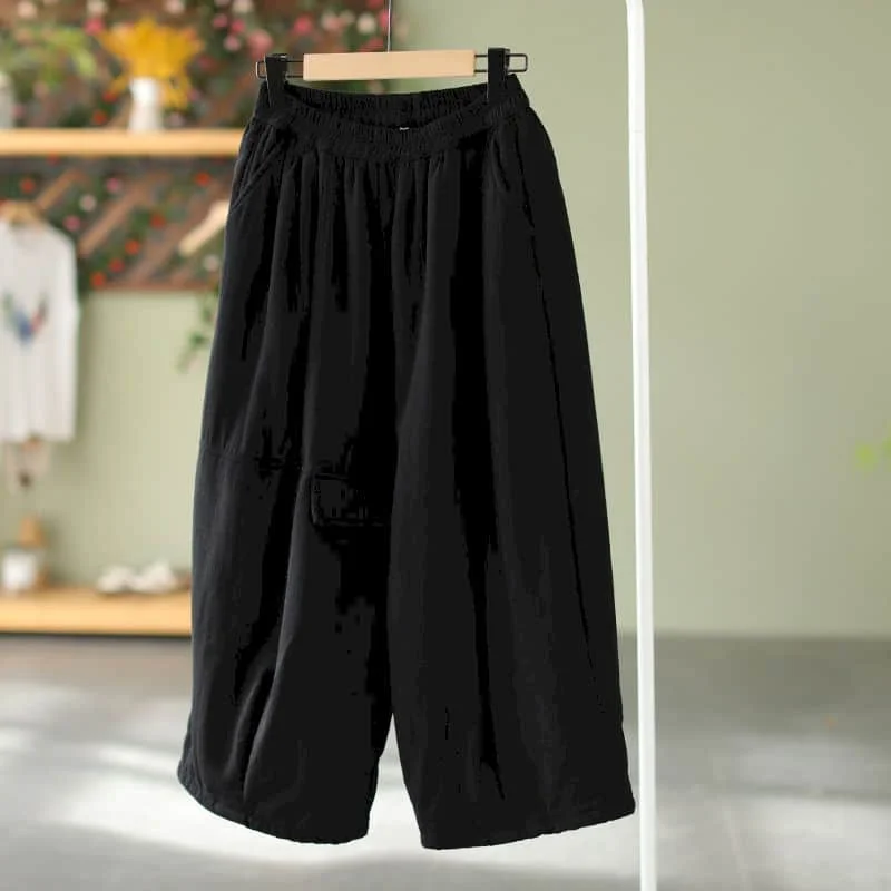 Solid Wide Leg Pants for Women Vintage Trousers Korean Fashion Casual Lightweight Cotton Added Straight Pants Women Clothing