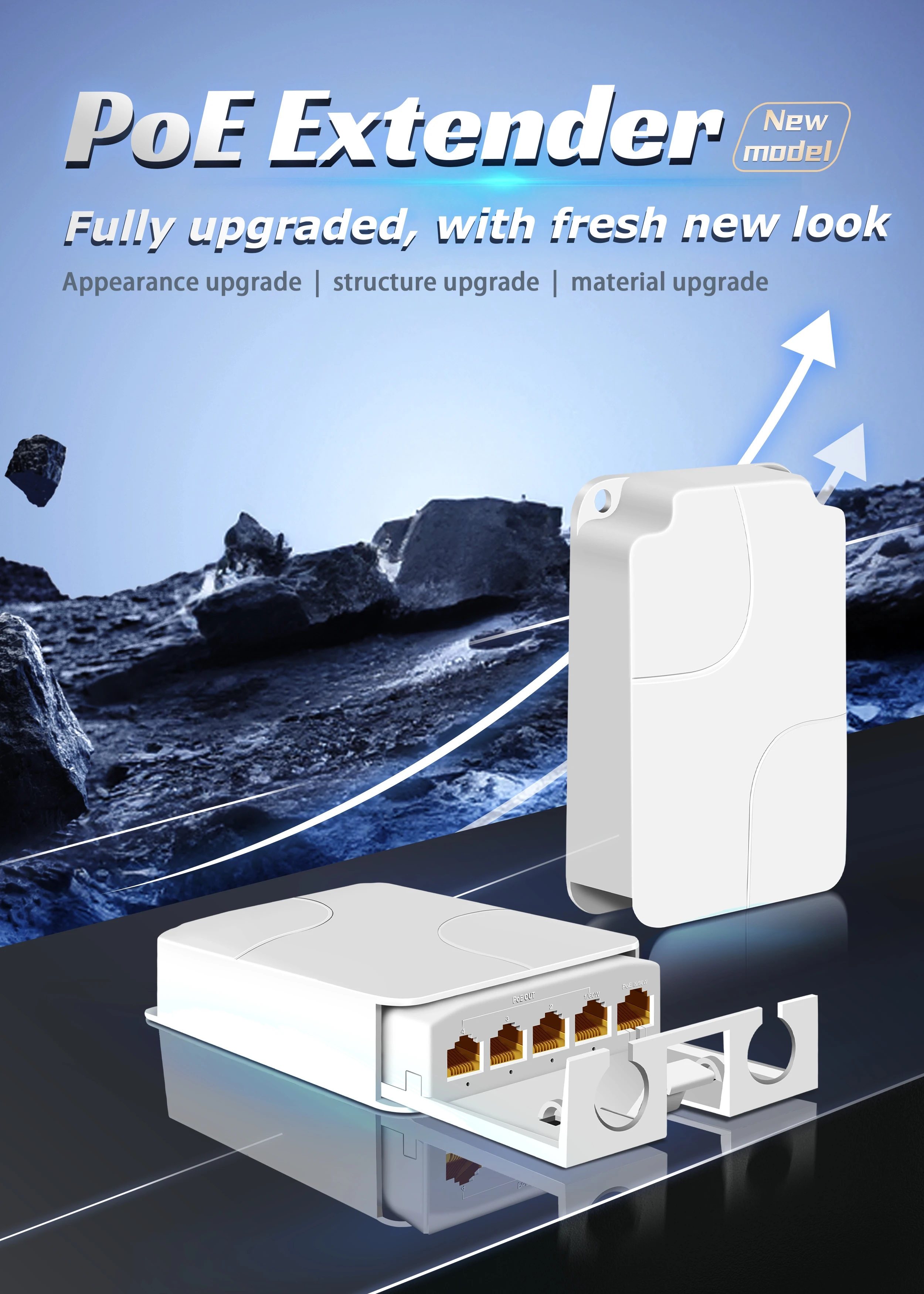 4/5 Port Waterproof POE Extender 4 Port Repeater 100/1000Mbps Outdoor Network IP55 VLAN 44-57V for POE Camera Wierless AP