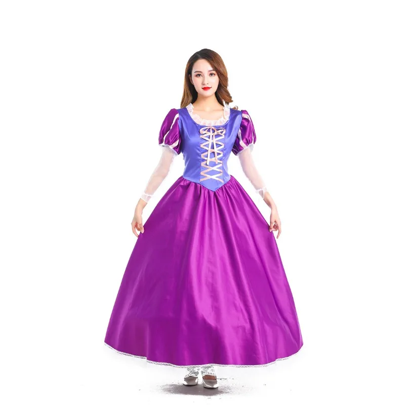 Disney Magical Romance Women' Halloween Party Cosplay Long Hair Princess Costume Adult Purple Princess Dress Women Birthday Gift