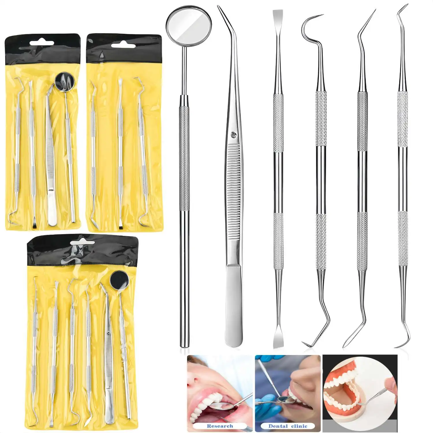 Dental Tools Mouth Mirror Dental Tweezer Pick Probe Tooth Scrape Plaque Tartar Stain Remover Dentist Teeth Cleaning Instruments