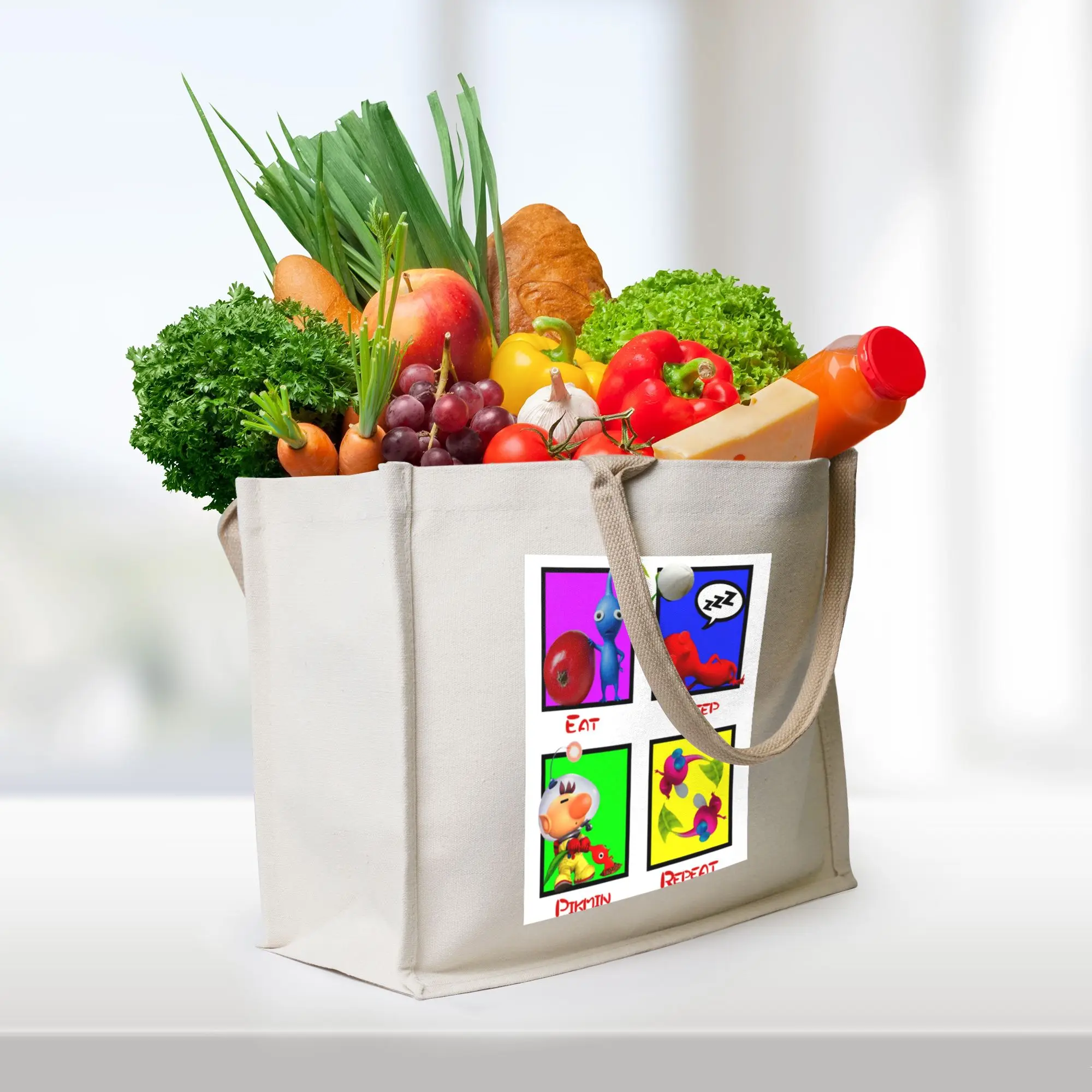 

Сумка-шоппер из холщовой ткани с принтом «Ешь, спи, Пикмин, повторяй» для женщин, дорожная сумка через плечо