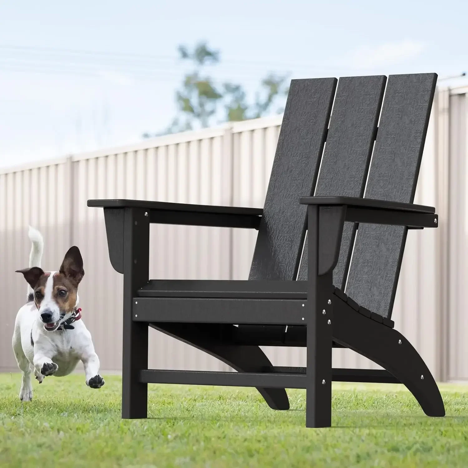 Adirondack Chair Wood Texture, Poly Lumber Patio Chairs, Pre-Assembled Weather Resistant Outdoor Chairs for Pool, Deck