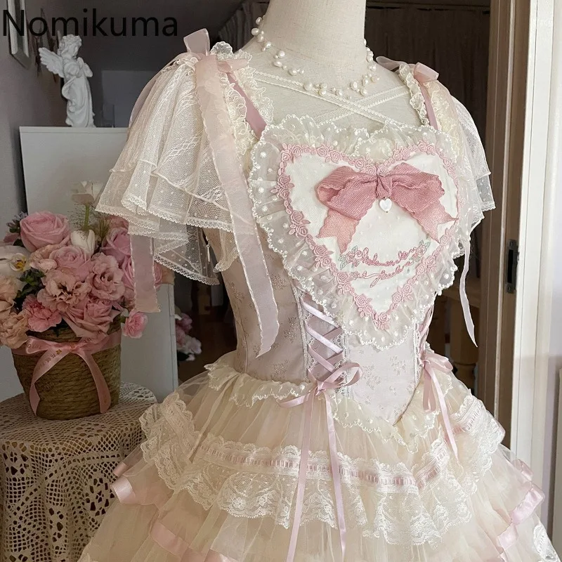

Sweet Women Blouses Chic Summer Shirts 2025 Camisas De Mujer Lolita Style Bandage Ruffles Japanese Blouse See Through Crop Tops