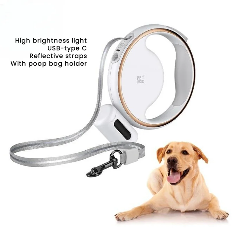 

Extendable Dog Walking Line 3m Long Electric Roulette Retractable Towing Code Usb High Brightness Light with Poop Bag Holder