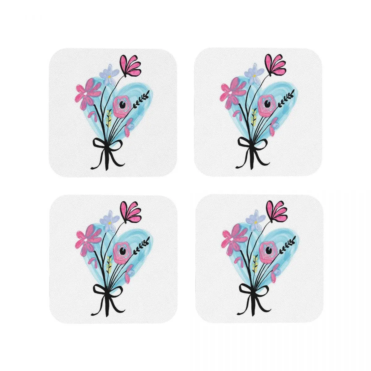 

Flower Bouquet Watercolour Coasters Kitchen Placemats Non-slip Insulation Cup Coffee Mats For Decor Home Tableware Pads Set of 4