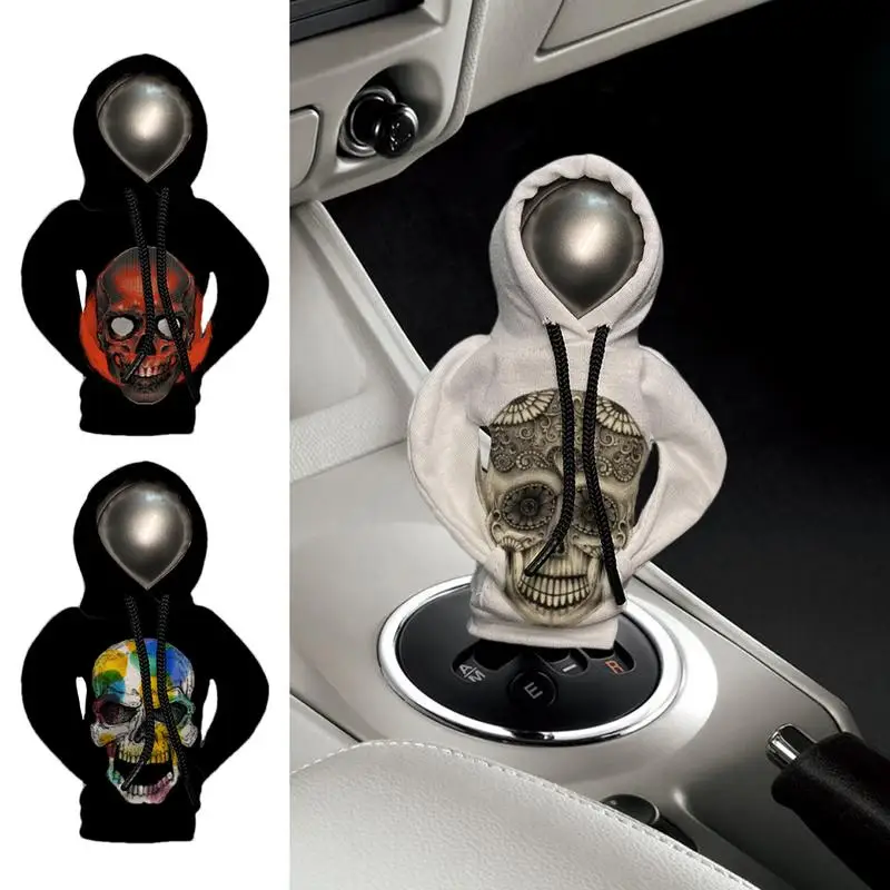 Hoodie Car Gear Shift Cover Halloween Skull Shifter Knobs Cover Automatic Car Shift Protector Hooded Shirt Auto Interior Decor