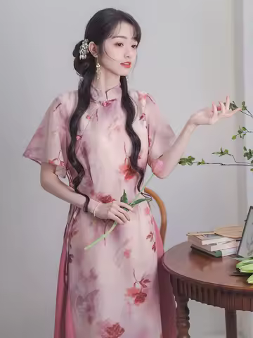 Retro Temperament Cheongsam Women New Chinese-print New Slim Dress Clothes for Women Birthday Dresses for Women Evening Dress