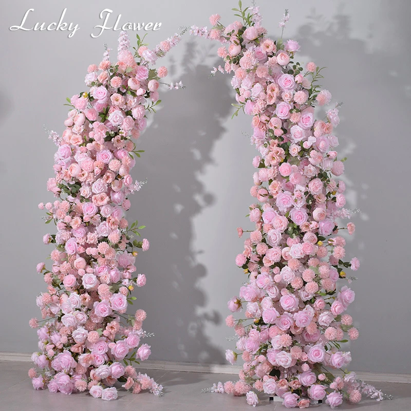 Pink Color Artificial Flower Row Wedding Horn Arch Decoration Floral Backdrop Decoration Window Display Decor Party evert Props