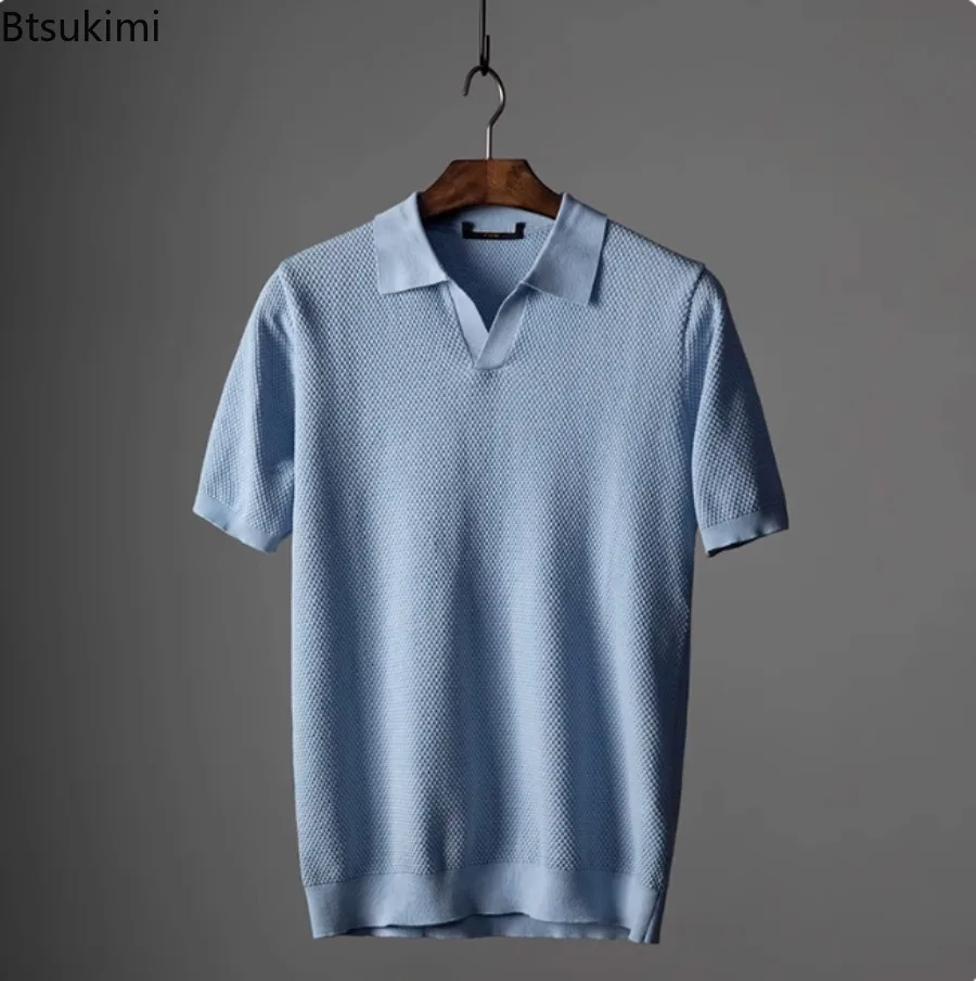Men’s 100% Pure Cotton Polo Shirt Lapel Breathable Top Short Sleeves Solid Knit T Shirt 2025 Summer Casual Basis Knitting Tops