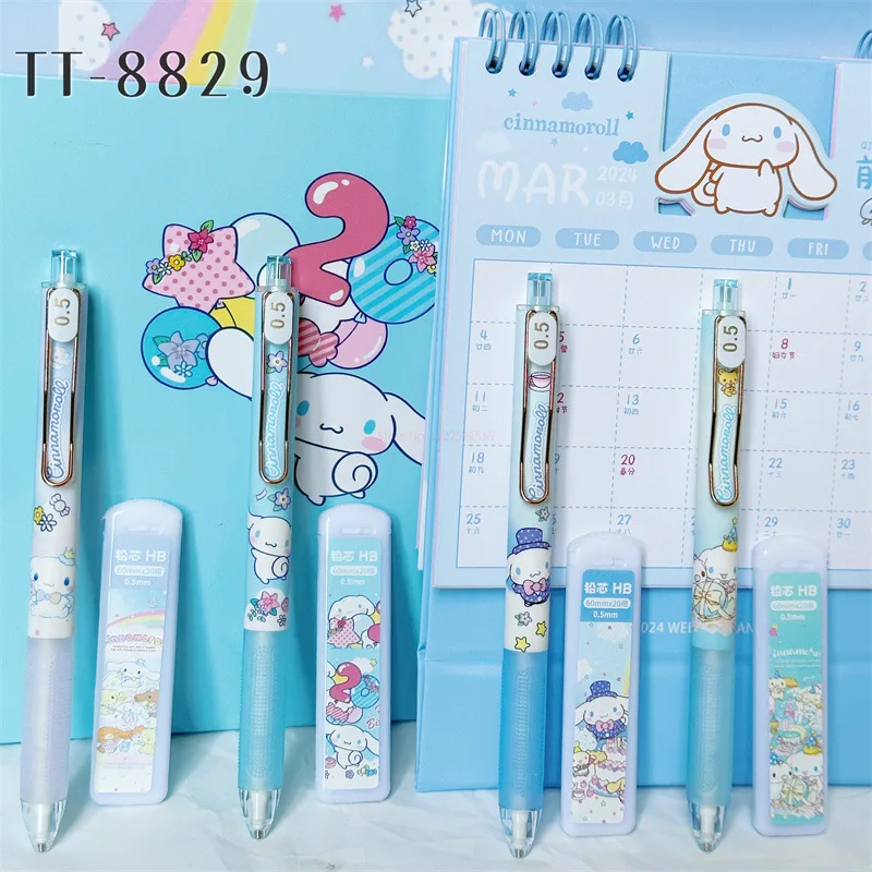 Imagem -05 - Sanrio Mecânica Lápis Eraser Grupo Melodia Kuromi Cinnamoroll Pochacco Papelaria Automática Atacado Novo 0.5 mm 24 Pcs