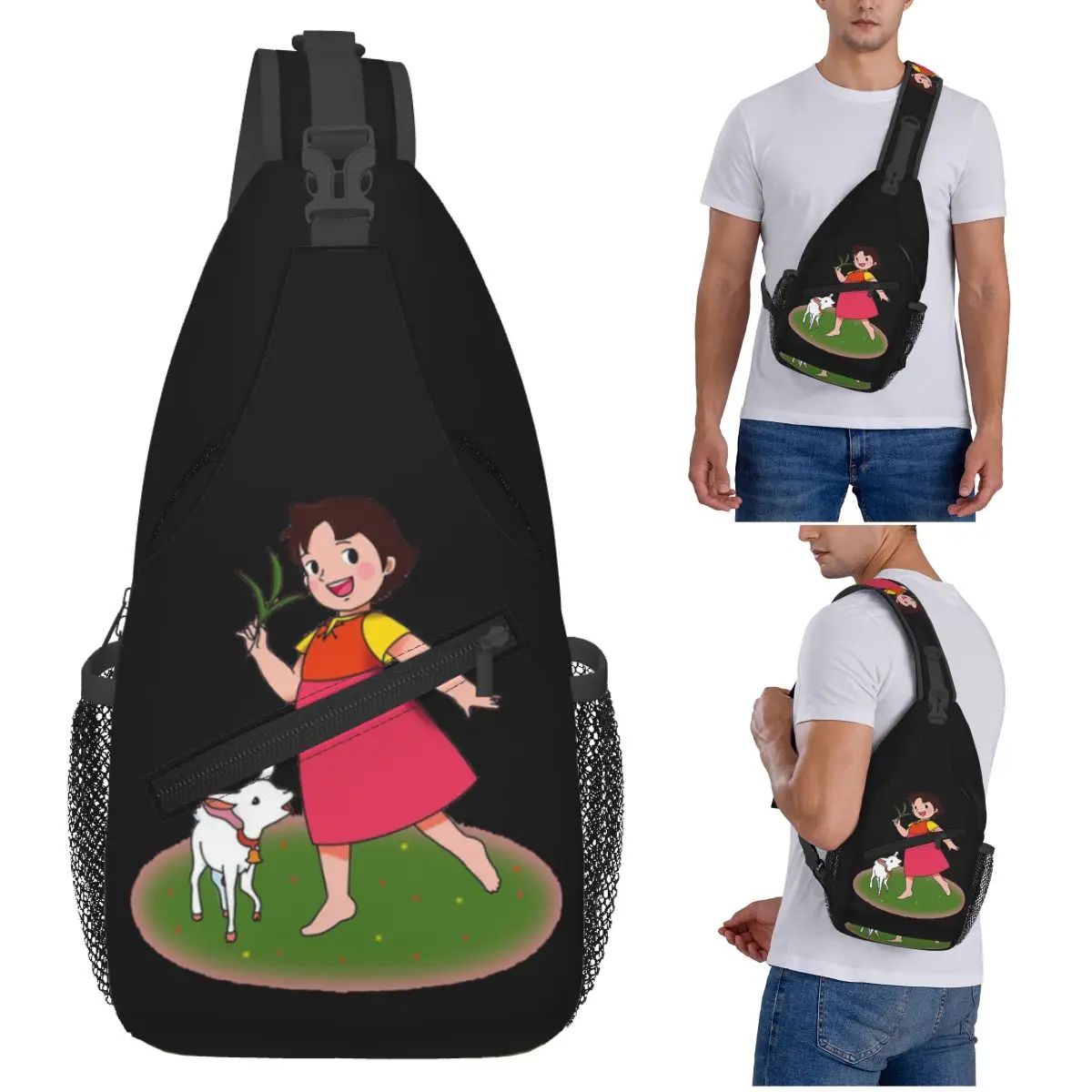 

Heidi Cartoon 70s Chest Bag Men Sling Crossbody Backpack Chest Bag Traveling Hiking Daypack Shoulder Bag