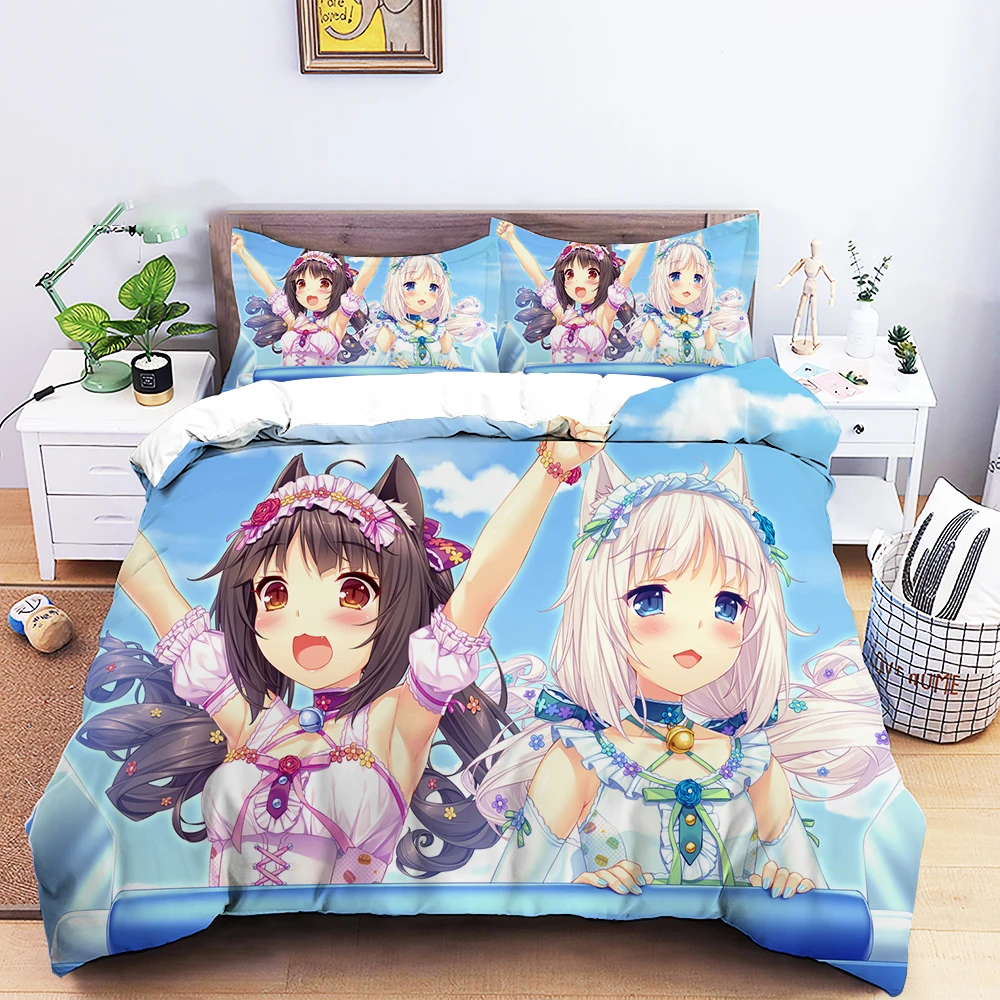 Imagem -05 - Conjunto de Cama Nekopara Anime para Crianças e Adultos Capa de Edredão Fronha Meninos e Meninas Gêmeo Queen Size Tecido Caseiro Anime