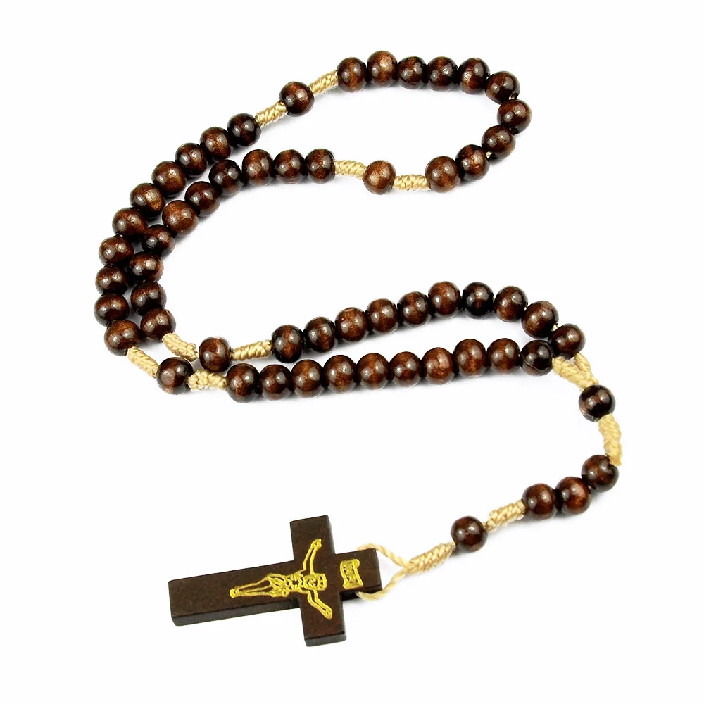 Religiöses Holzkreuz-Armband für Damen und Herren, Holz-Gebetsperlen, Kreuz-Anhänger-Armband, modischer Party-Schmuck, Geschenk – Detail 7