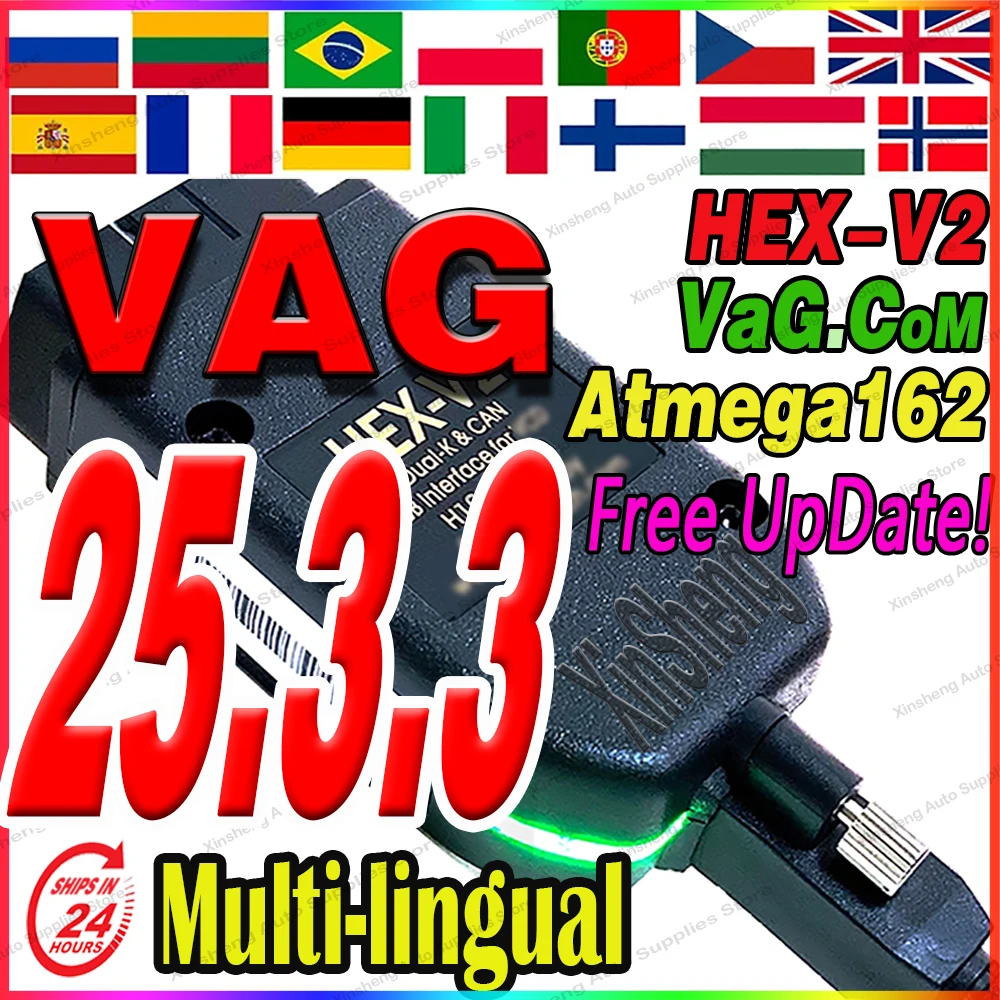 2026 Neuestes V25.3 VCDSVAGCOM Scanner-Diagnosegerät HEX Atmega162 V2 OBD-Tools für VW AUDI Skoda Seat mit Fernservice
