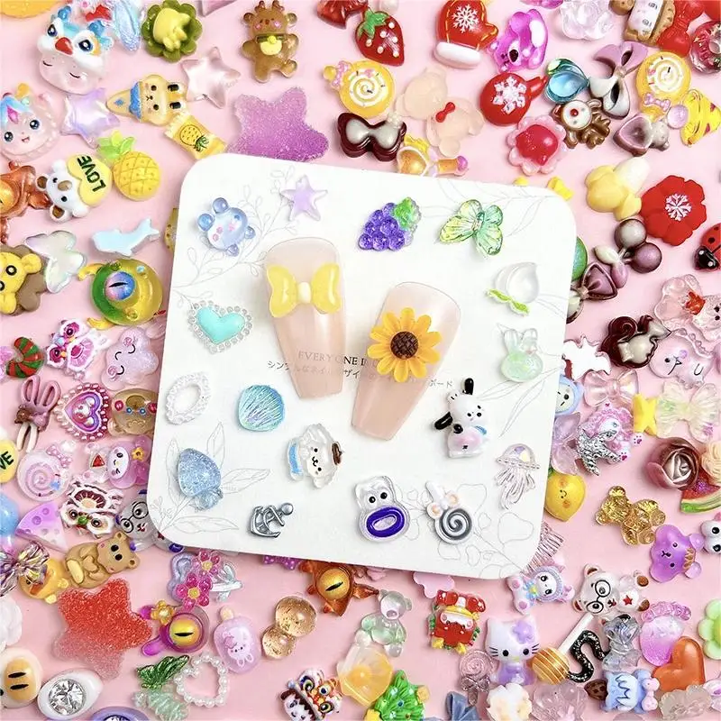 Cartoon Mixed Resin Bear Butterfly Animal Nail Art Decoration Transparent Bow Simulatied Fruit Nail Charms Accessories DIY