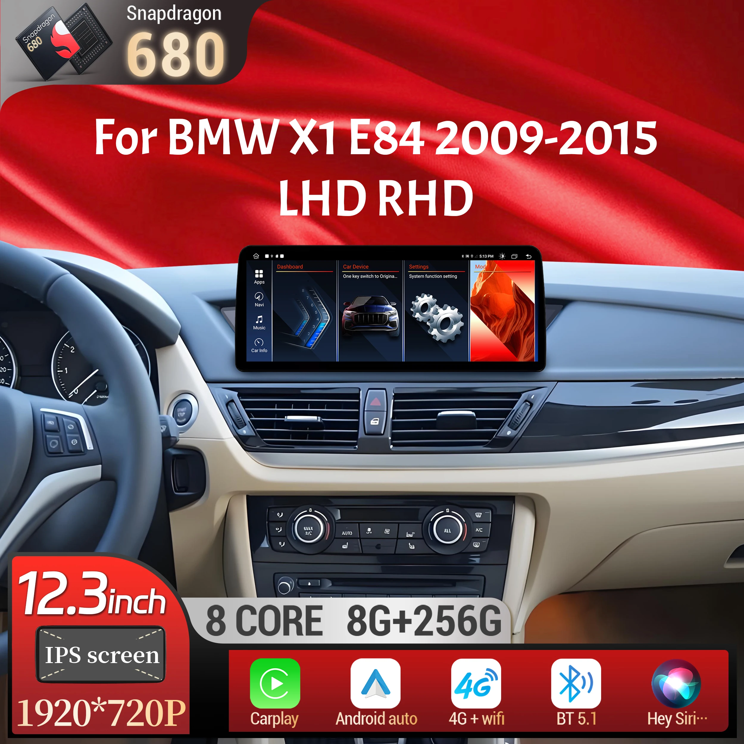 

12.3 inch Android 13 For BMW X1 E84 2009 2010 2012 2013 2014 2015 Car Radio Multimedia Wireless Carplay Snapdragon 680 Screen